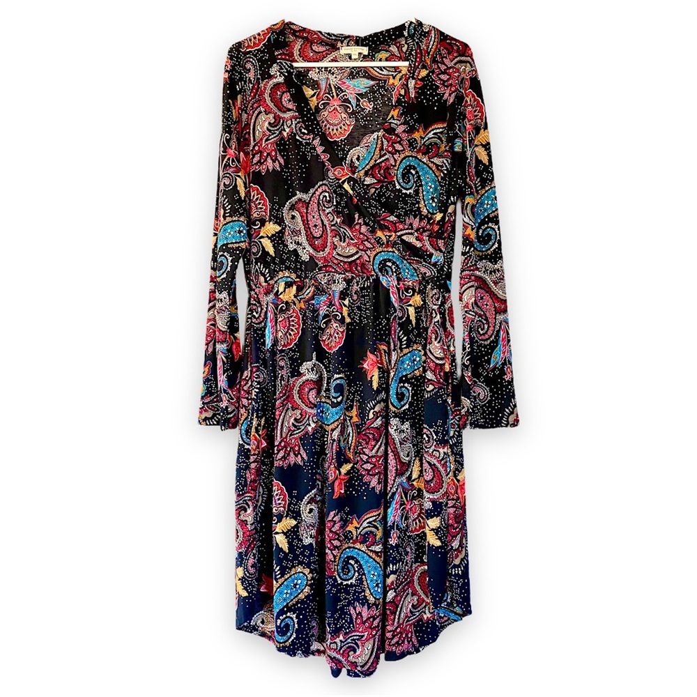 NWT Paisley Faux Wrap Midi Dress With Pockets